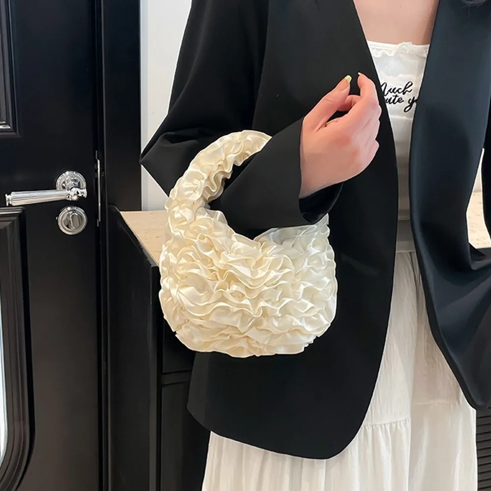 

Luxury Sweet Sweet Rose Petal Handbag Soft Light Lace Patchwork Lace Pleated Bag Top Handle Elegant Underarm Handbag Ladies