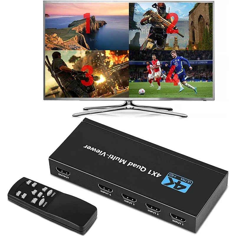 4K HDMI Quad Multi-viewer 4x1 HDMI Screen Segmentation Multi Screen Seamless Switcher Video Multiplexer Left Right Dual Display