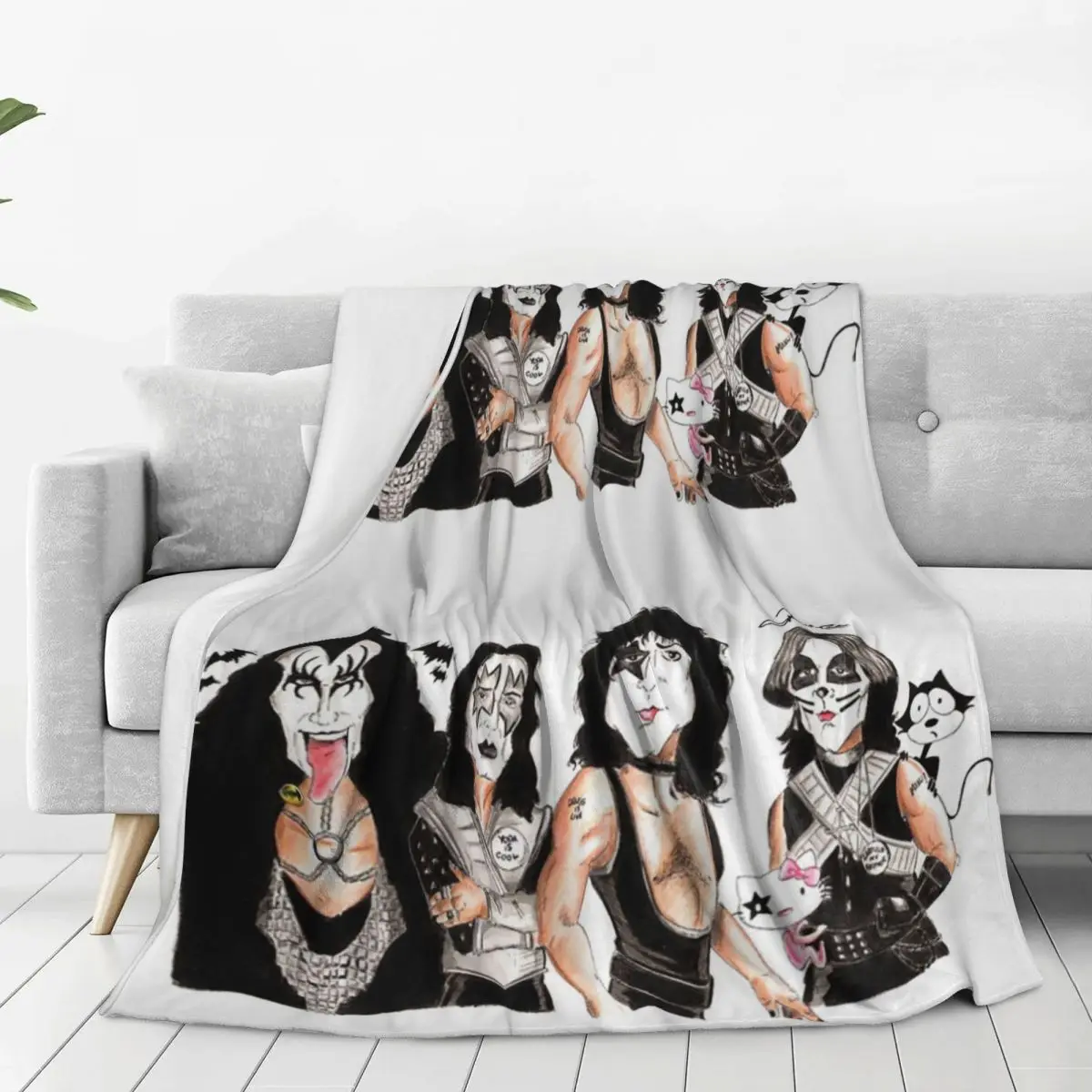 Rock Roll Band Kiss Cat Blanket Fleece Multi-function Sofa Throw Blankets For Home Bedroom Outdoor Throws Bedspread Quilt