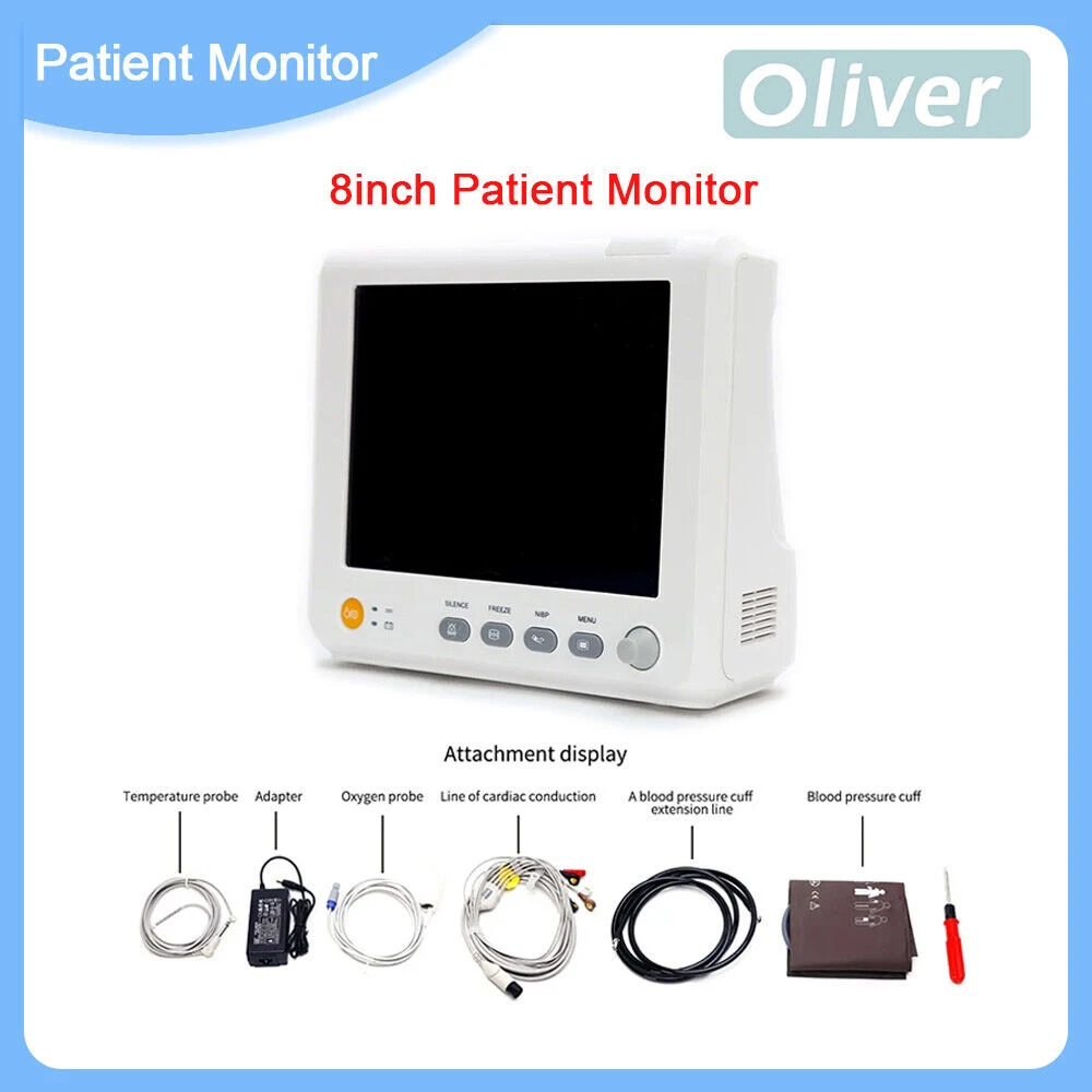 Lightweight Portable patient monitor 6 Parameter Vital Sign Monitor 8 Inch Screen Human & Veterinary Use ECG NIBP TEMP SPO2 RESP