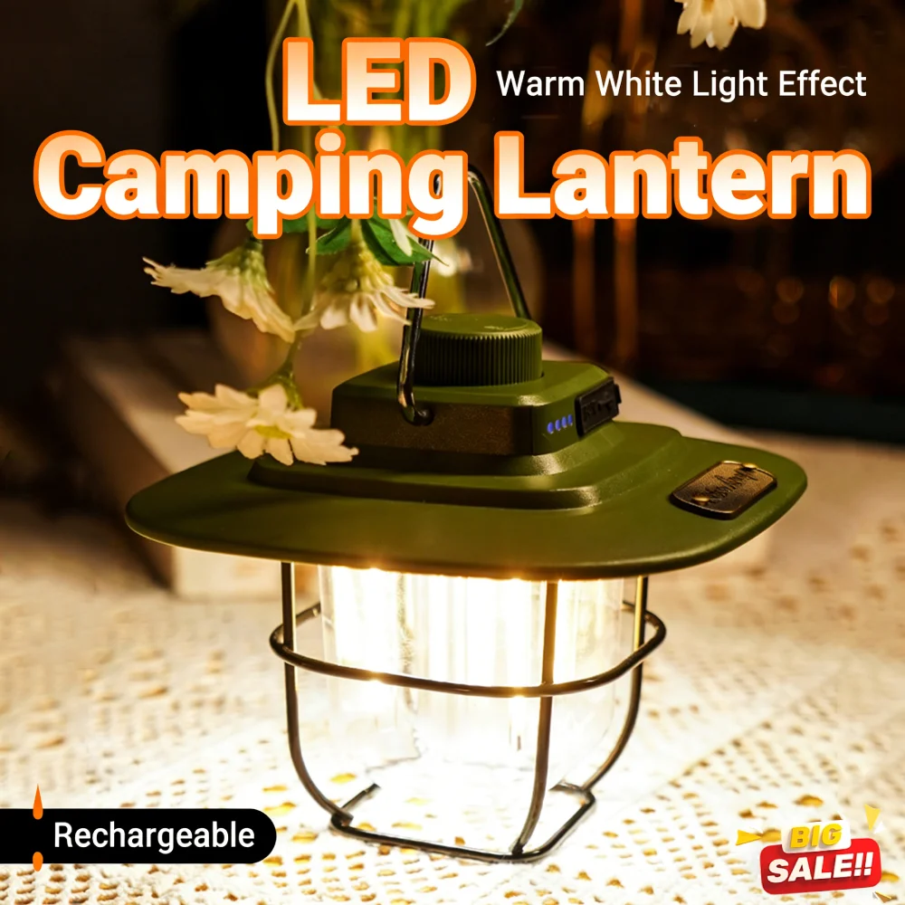 

LED Hanging Camping Lamp Vintage Portable Emergency Light Stepless Dimming Waterproof IPX4 Rechargeable for Hiking Camp for Home