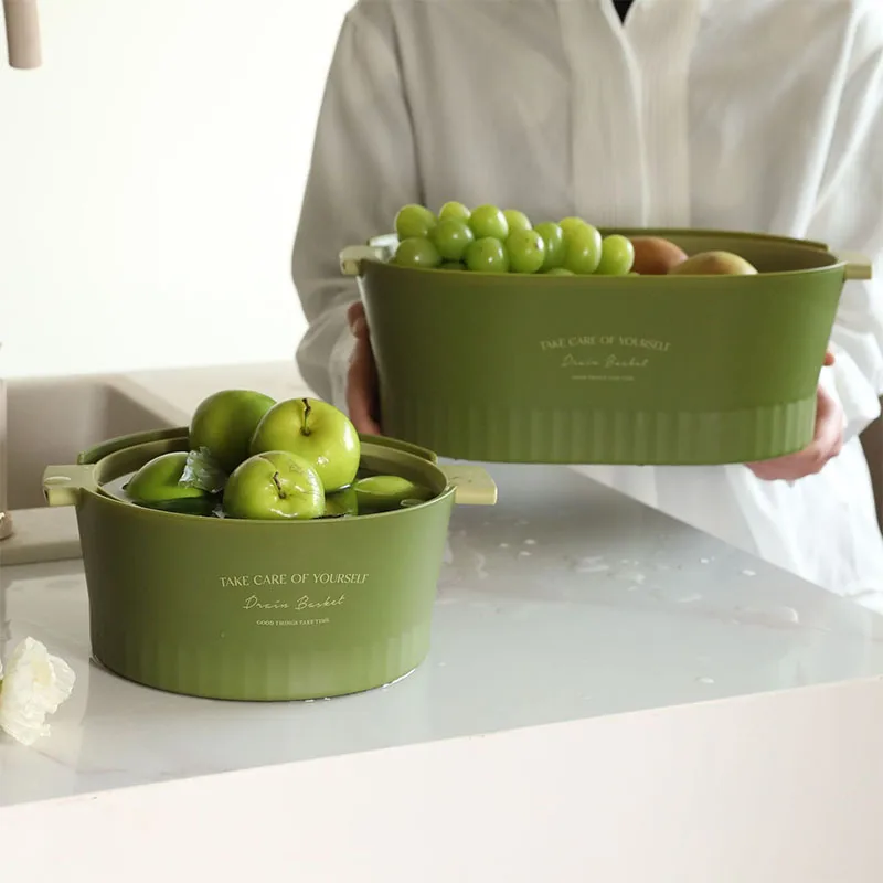 Kitchen Cleaning Plastic Washing Basket Simple Large Capacity Double Fruit and Vegetable Household Removable Water Tray