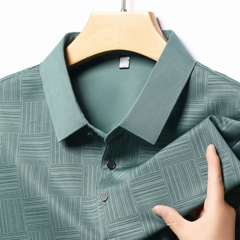 

Original Design Men's Polo Shirt Lapel Long Sleeve T-Shirt Autumn New Plaid Print Ice Silk Cool Trendy Fashion Casual Men'swear