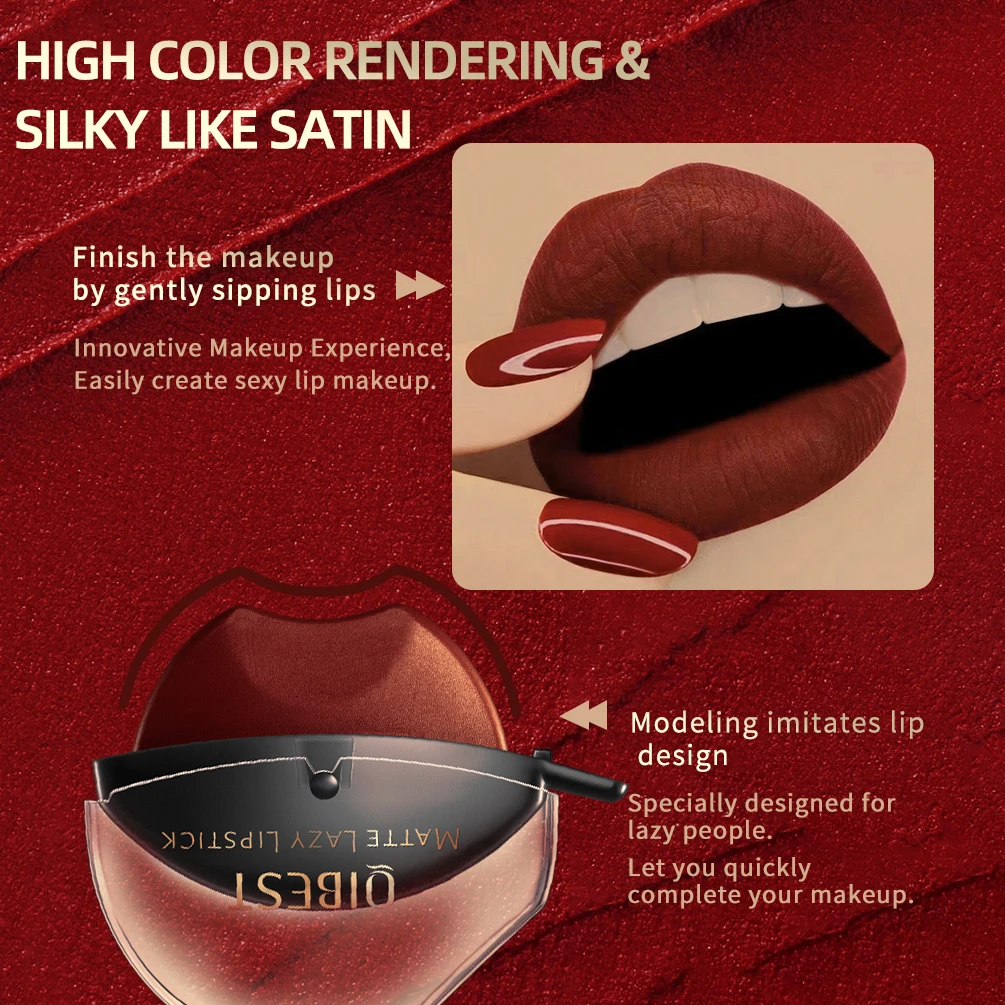 ลิปสติก QIBEST รูปทรงริมฝีปาก ติดทนนาน เนื้อกำมะหยี่แมทท์ ลิปสติกแบบไม่ต้องทาบ่อย กันน้ำ ไม่ติดแก้ว สีติดทนนาน