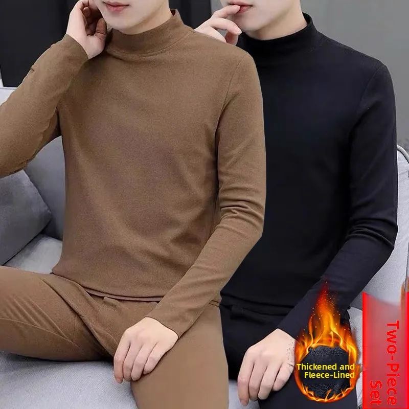 Men's Thermal Underwear Set Self-Heating Double-Sided Fleece-Lined Thickened Base Layer Suit Autumn Winter Warm Clothes