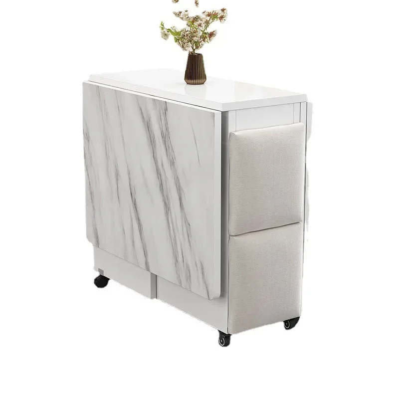 

Folding dining table, small household type, movable wheels, multi-functional table, four chairs, simple rectangular