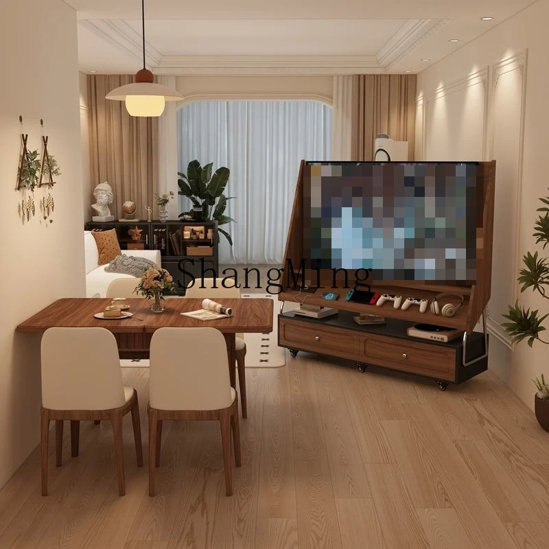 

FG antique solid wood high-end mobile TV cabinet Internet celebrity retro small apartment living room