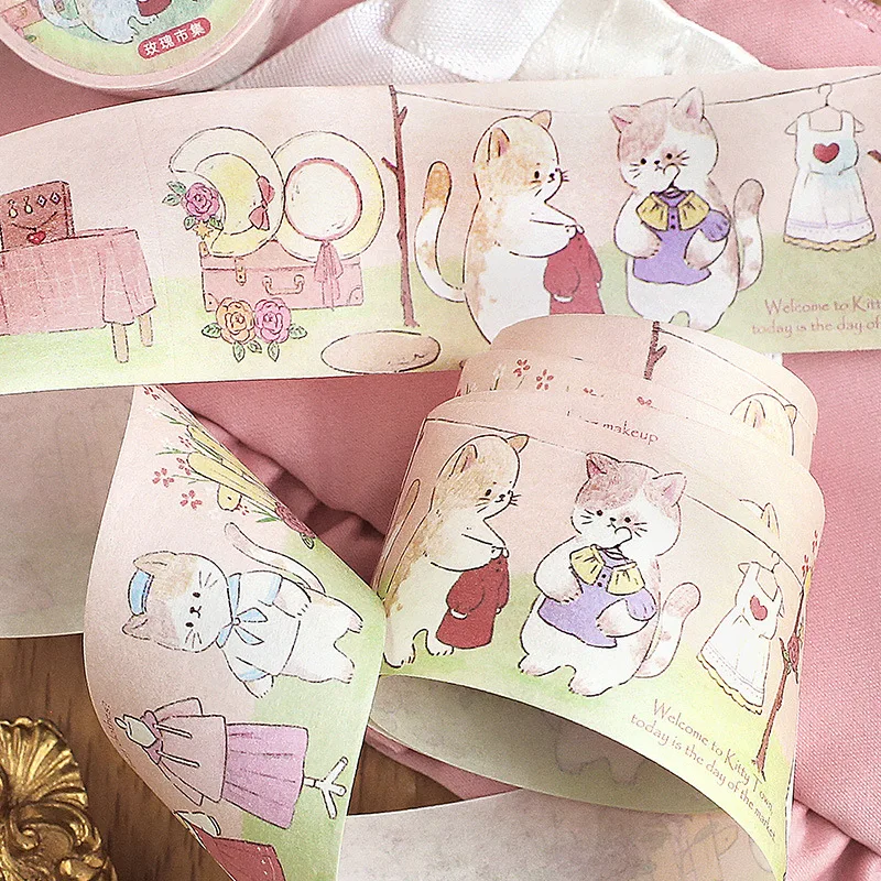 3cm*3m Kawaii Cartoon Cat Rabbit Tape Stickers Creative Labels Junk Journal Scrapbooking Material Masking Tape