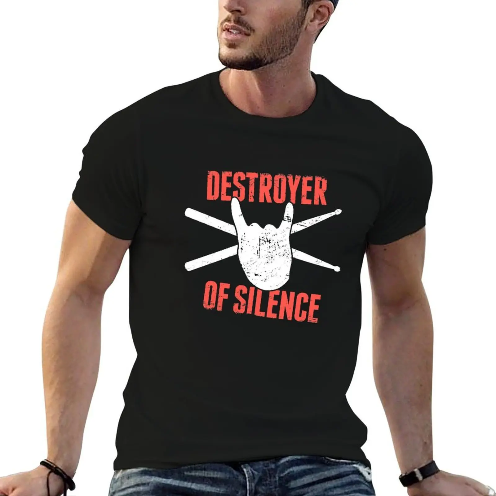 

Destroyer Of Silence Percussion Drums Drummer T-Shirt t shirts for man cotton funny essential t shirt t shirt man luxury T-shirt