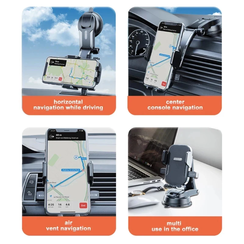 360 °   Verstellbare Auto-Handyhalterung Multifunktionaler Armaturenbrett-Windschutzscheiben-Hängeständer GPS-Navigation Universelle Mobiltelefon-Halterung
