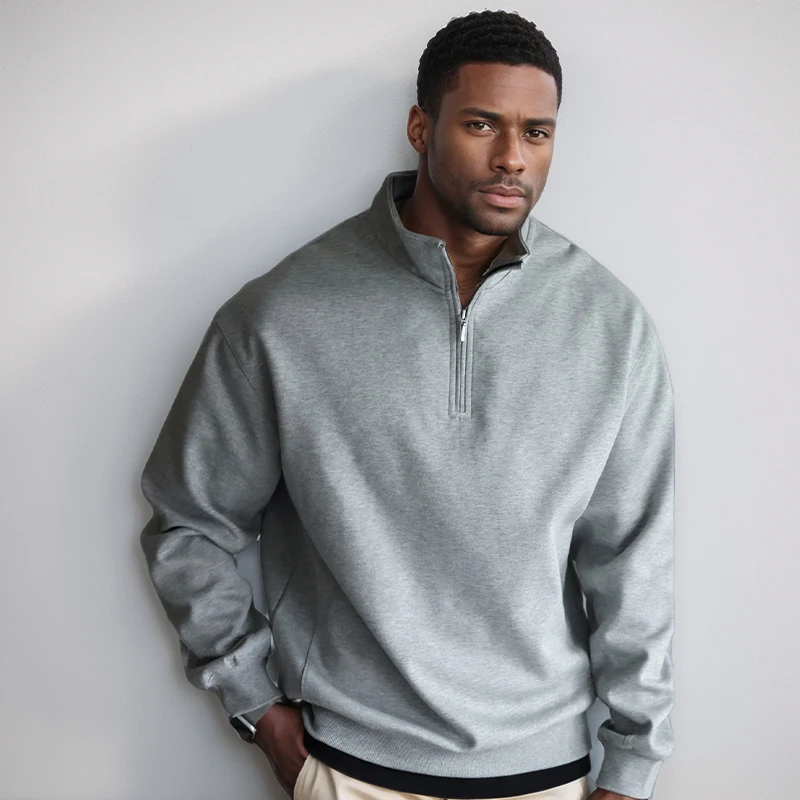 Sweatshirt Male Street Wear Y2k Clothes Heavyweight Oversized Pullover  Half Zip Collar For Gym Workout And Casual Winter Wear