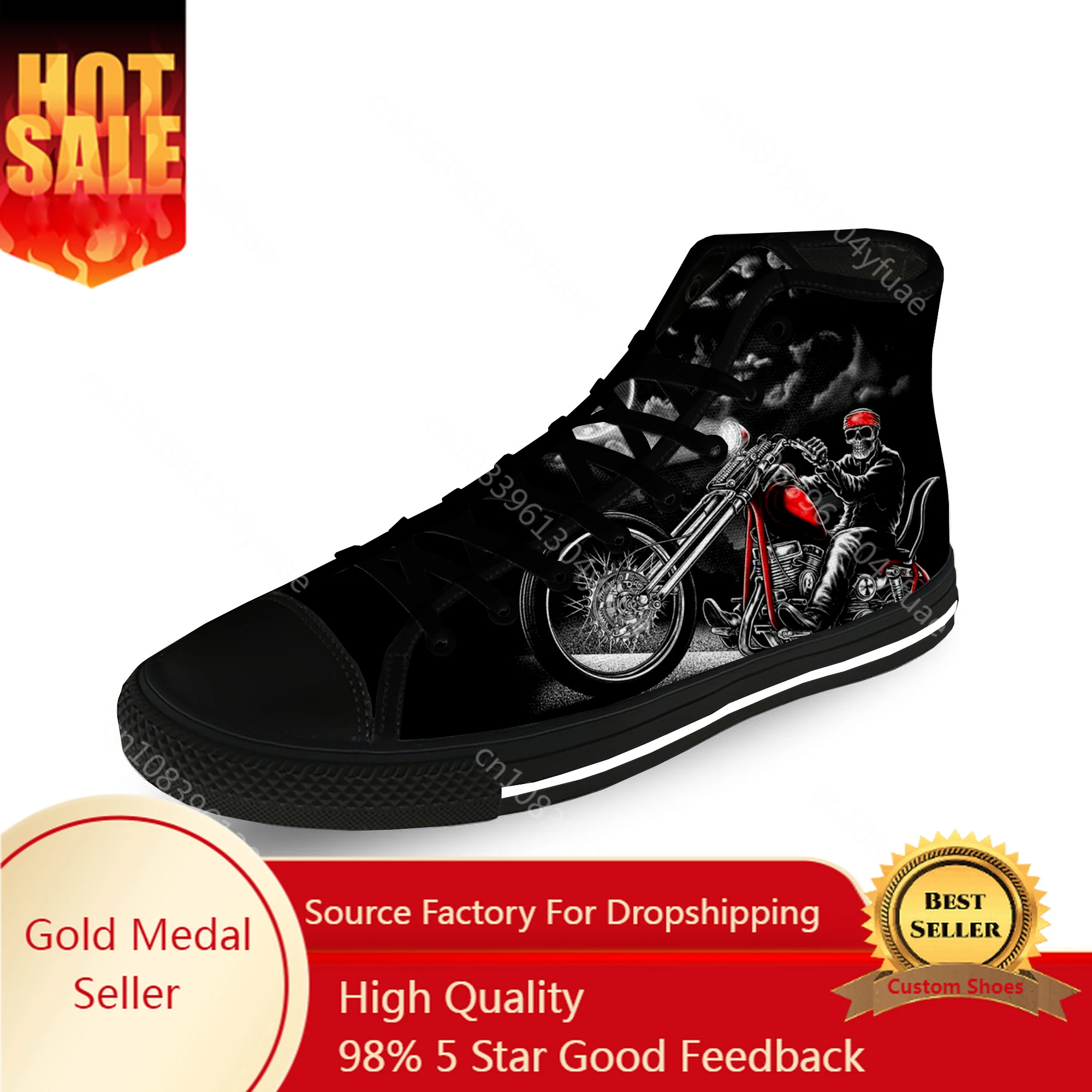 

Motorcycle Skull Punk Funny Cool Casual Cloth Fashion 3D Print High Top Canvas Shoes Men Women Lightweight Breathable Sneakers