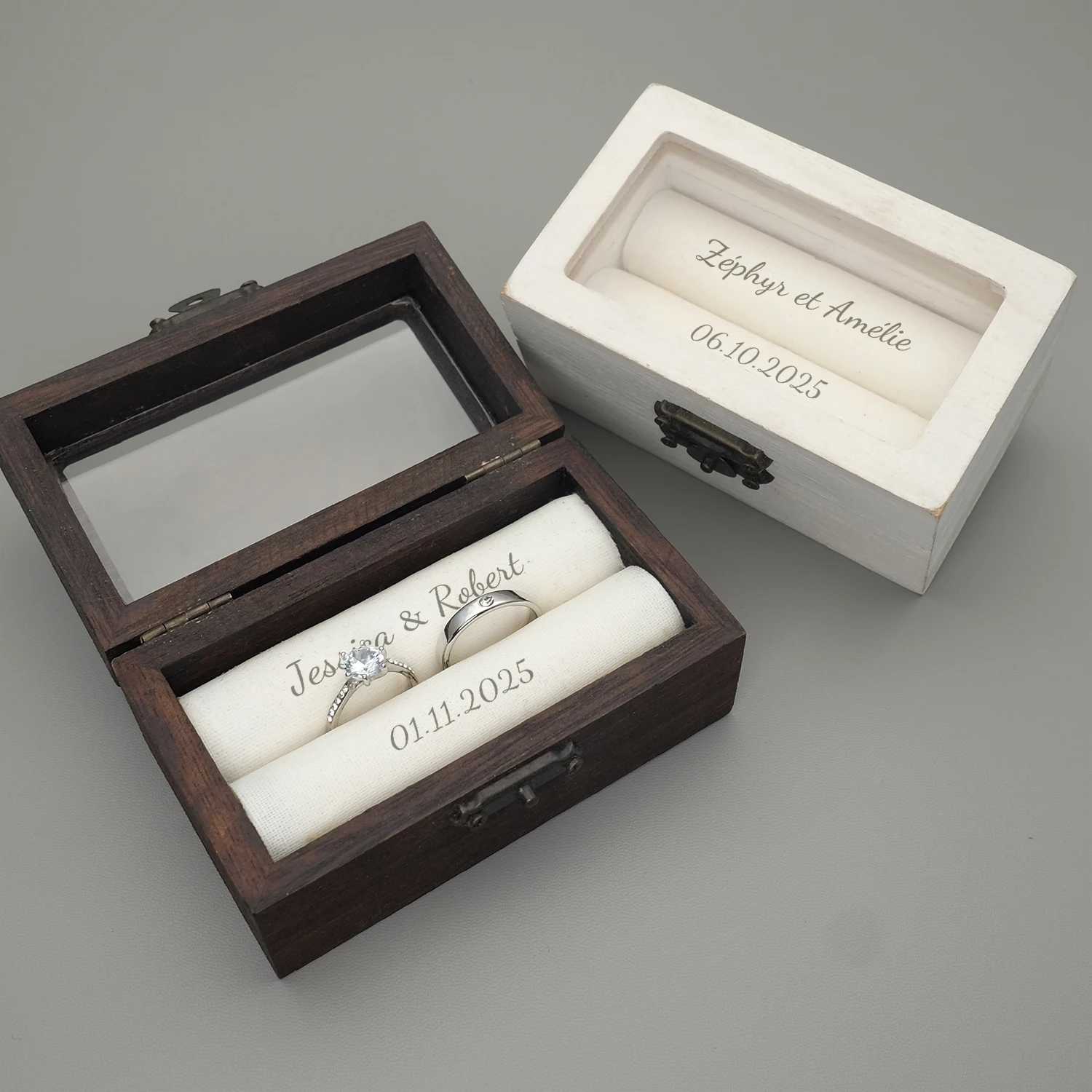 

Personalised Wedding Ring Box, Custom Wedding Ceremony Ring Box, Engagement Ring box