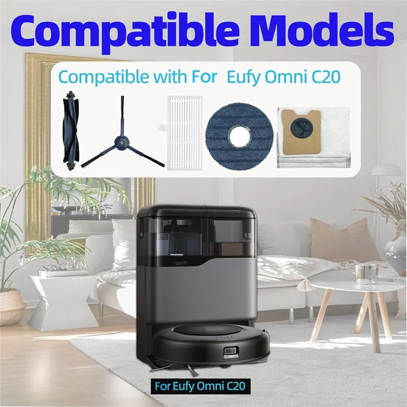 

Комплект аксессуаров X10A для робота-пылесоса Eufy C20 Omni, роликовая щетка, боковые щетки, фильтры Hepa, накладка для швабры, мешки для пыли