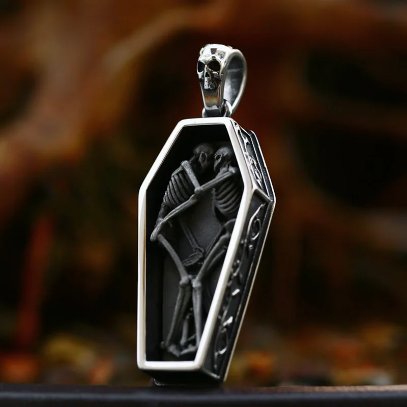 BEIER 2022 New Creative Designs Double Skull Coffin Necklace Pendant For Men Women Gothic Punk Jewelry Dropshipping