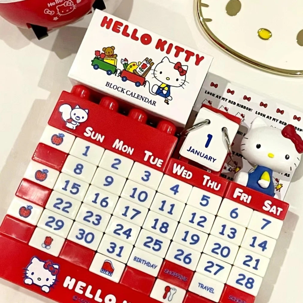 Kawaii Hello Kittys Creative Assembly Block Building Calendar Set Cute Cartoon Doll calendario da tavolo fai da te Kids Puzzle Toy Gifts