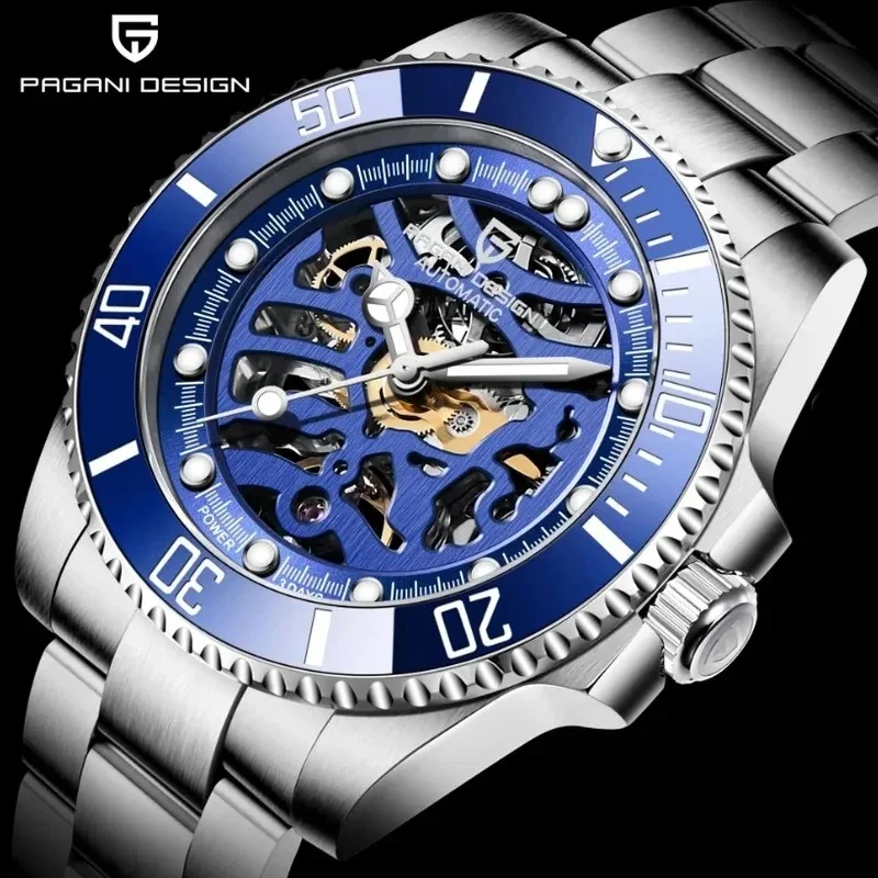 PAGANI DESIGN 1659 Men's Mechanical Watch, Automatic Hollow Dial, Mechanical Design, Wristwatch for Sports, Casual and Business