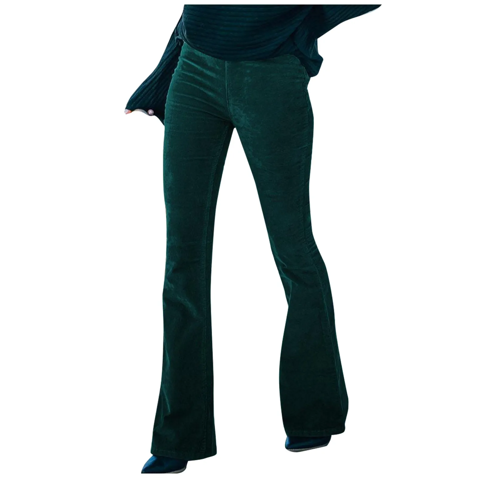 Pantalon Micro Évasé en Velours Côtelé pour Femme, Vêtement de Conception Unie, Coupe Slim, Taille artificiel astique, Style Décontracté