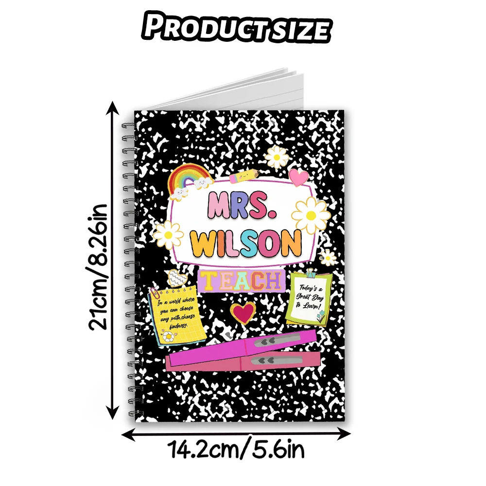 Personalized Custom Text Teacher Spiral Notebook,Marble Cartoon Pattern Journal,7 Colors Personalized Office School Notebook