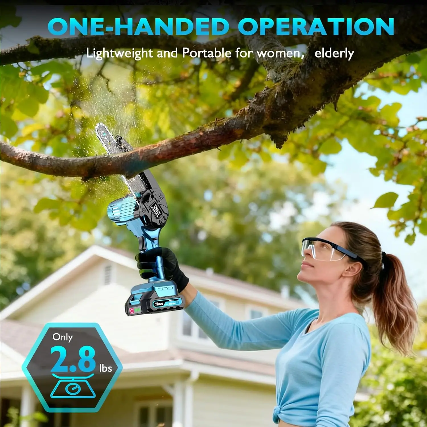 6-Zoll-Akku-Kettensäge, 880 W elektrischer Handgerät mit automatischem Öler, 2 Batterien und Ketten, Baumschneider, Gartengerät, Geschenk