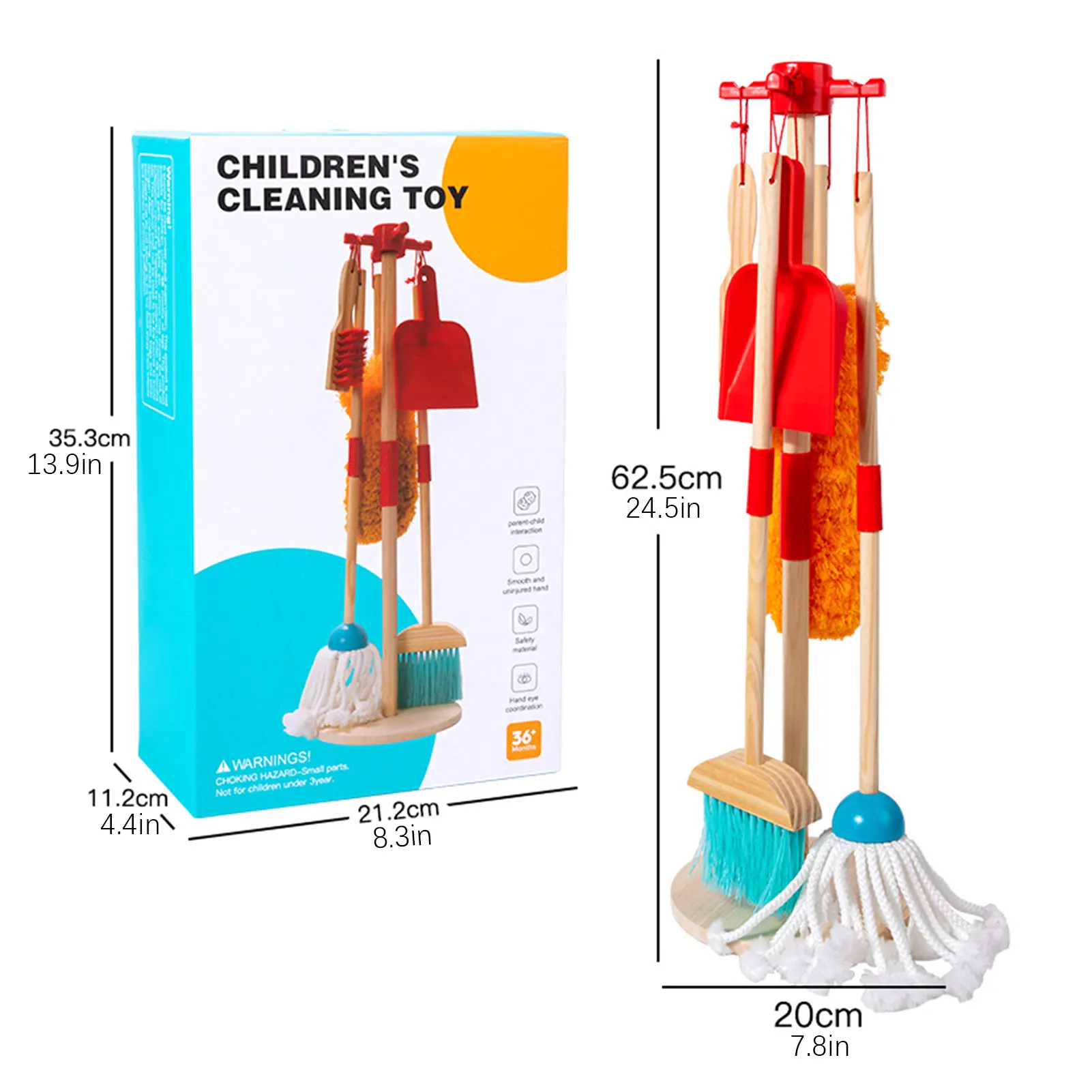 Juego de limpieza para niños, juego de 6 piezas, incluye escobas, fregona, plumero, cepillos, soporte organizador para el tiempo de unión familiar
