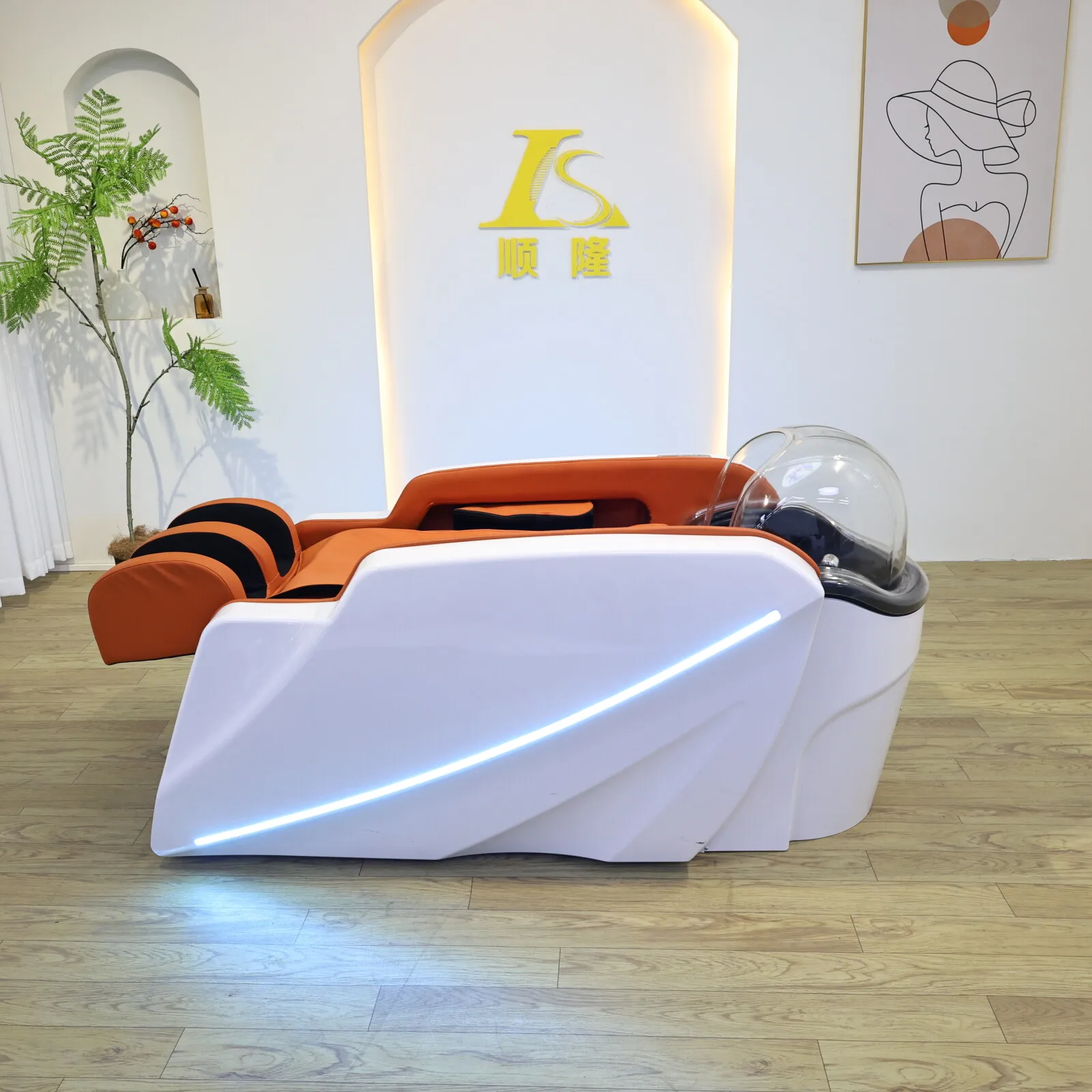 سرير تدليك كهربائي لغسل الشعر، سرير شامبو، خدمة تصفيف الشعر الراقية، الأثاث التجاري في المناطق اللامعة