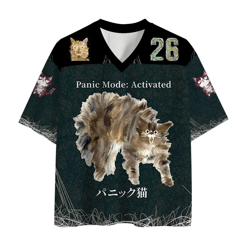 2026 Japanese Artistic Style Casual Jersey Men Women V-neck Retro Loose T-shirt Kids Breathable Quick Drying Short Sleeved Shirt