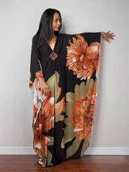 2024 sukienka Maxi z nadrukiem rękaw w kształcie skrzydła nietoperza tunika wiosna/jesień plaża sukienka tunika Casual Plus Size damskie kostiumy kąpielowe Kaftan Sarongs