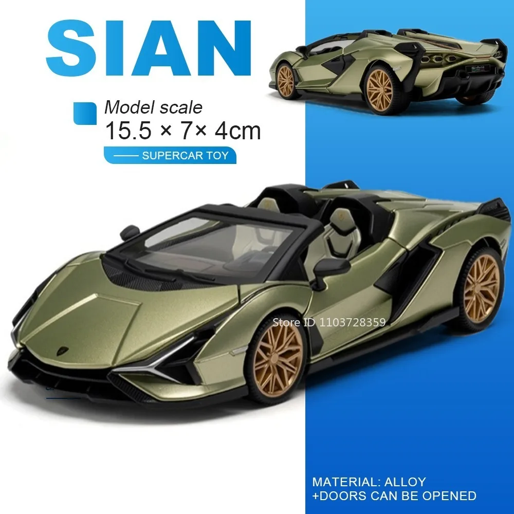 

1:32 SIAN Model Toy Sports Cars Alloy Diecast with Acrylic Dust Cover Doors Opened Rubber Tires Mini Supercar Models for Kids