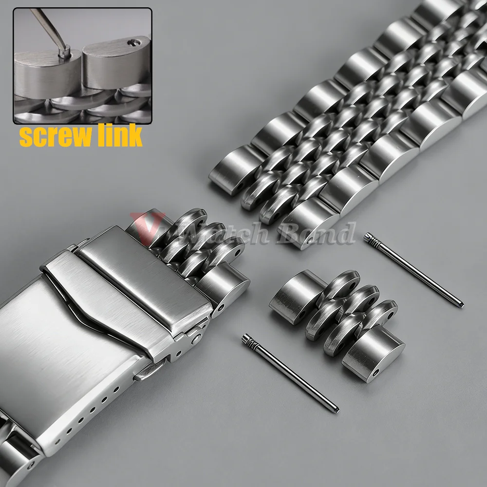 20/22mm Stainless Steel Bracelet Straight/Curved End Strap Watchband Screw Link Metal Watchband for Seiko for Jubilee SKX007/009