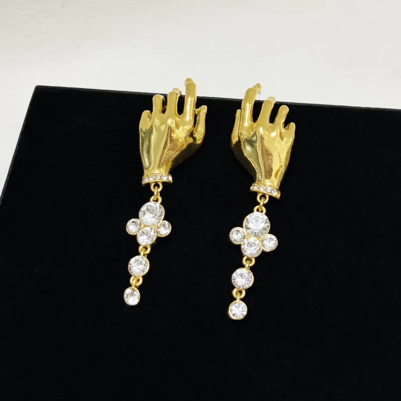 

Luxury Vintage Exaggerated Metal Hand & Cross Dangle Earrings Women Trendy Sparkling Fine Jewelry Delicate Gift