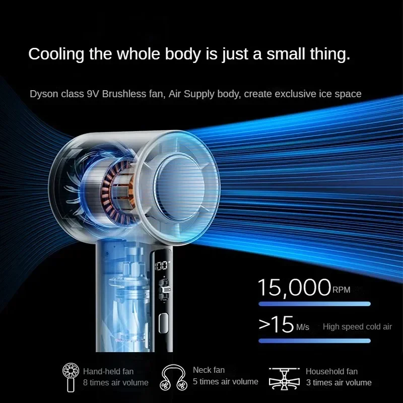 مروحة محمولة شحن مروحة صغيرة محمولة عمر بطارية طويل USB شاشة ديجيتال 100 سرعة يده عالية السرعة Turbofan