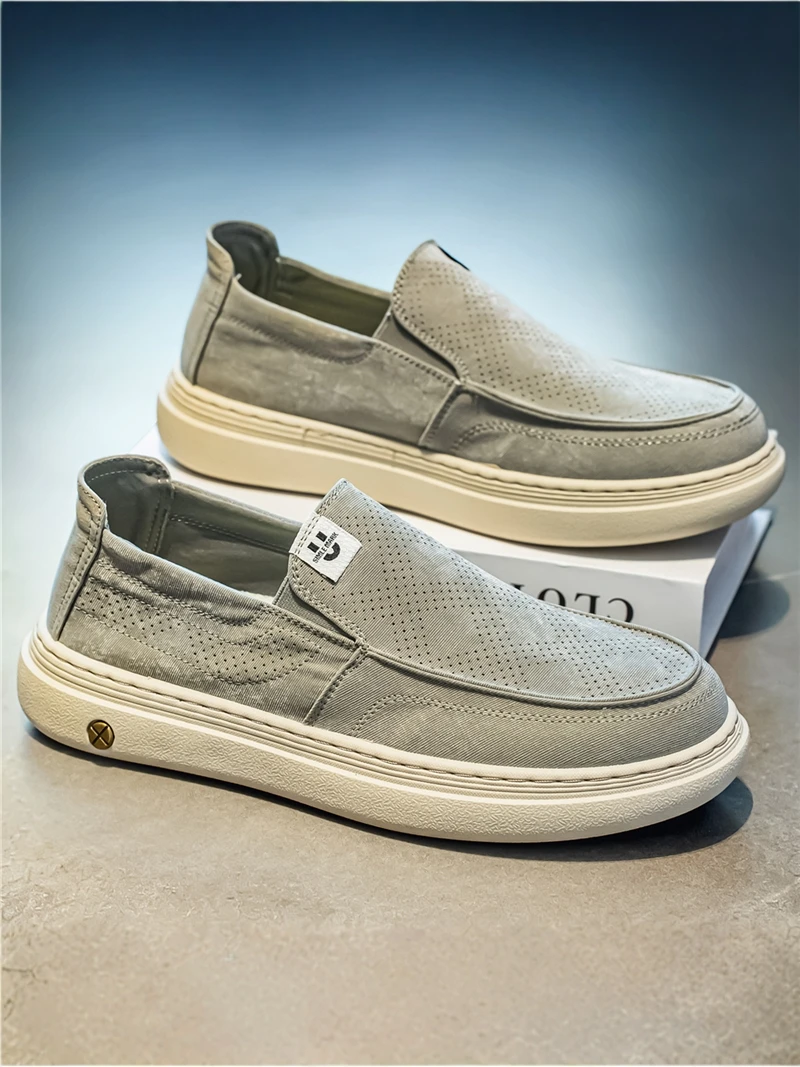 

Men's Canvas Shoes Summer Breathable Ice Silk Casual Slip-On Thick Bottom Soft Bottom Old Beijing Cloth Shoes Fashionable Trendy