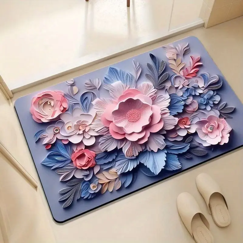

Эстетический цветочный коврик для ванной, нескользящий дверной проем, напольный коврик для ванной комнаты, супер впитывающие входные ковры, коврик для ног из диатомовой грязи, домашний декор