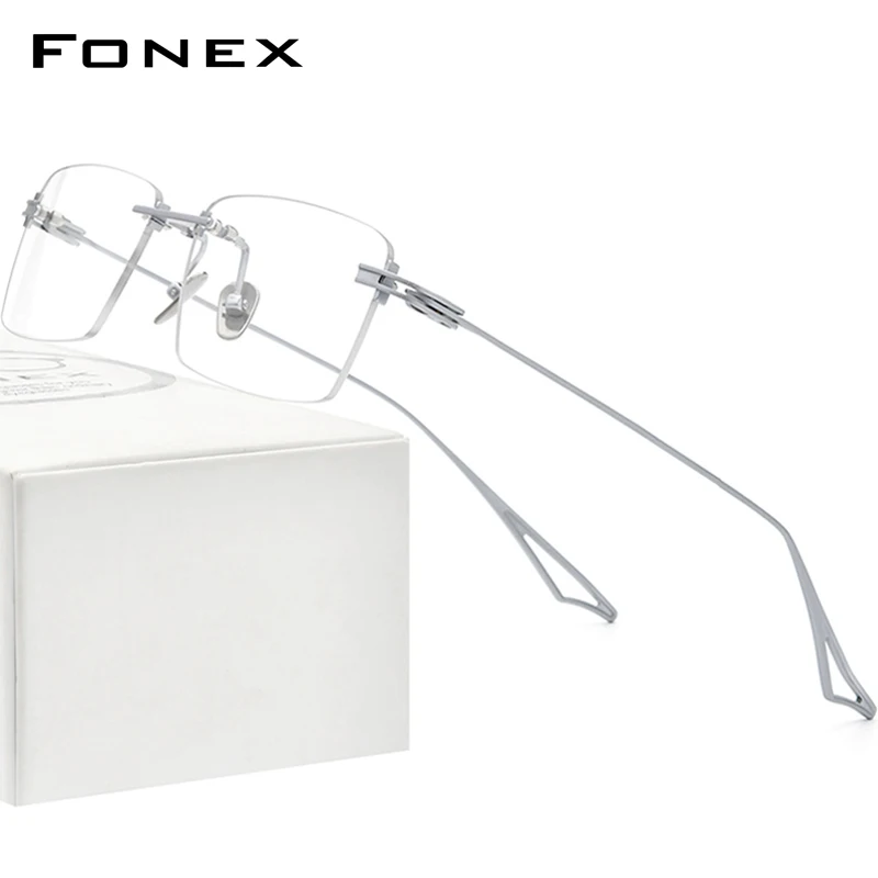 

FONEX Titanium Glasses Frame Men Rimless Square Eyeglasses Men's Frameless Frames Eyewear ACTFix