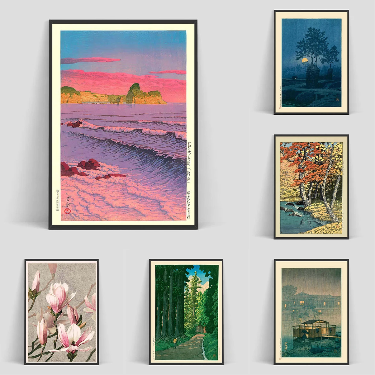 

Japan Hasui Kawase Tree-lined Road Canvas Prints Asian Art Sunrise and Sunset Wall Art Posters for Modern Living Room Home Decor