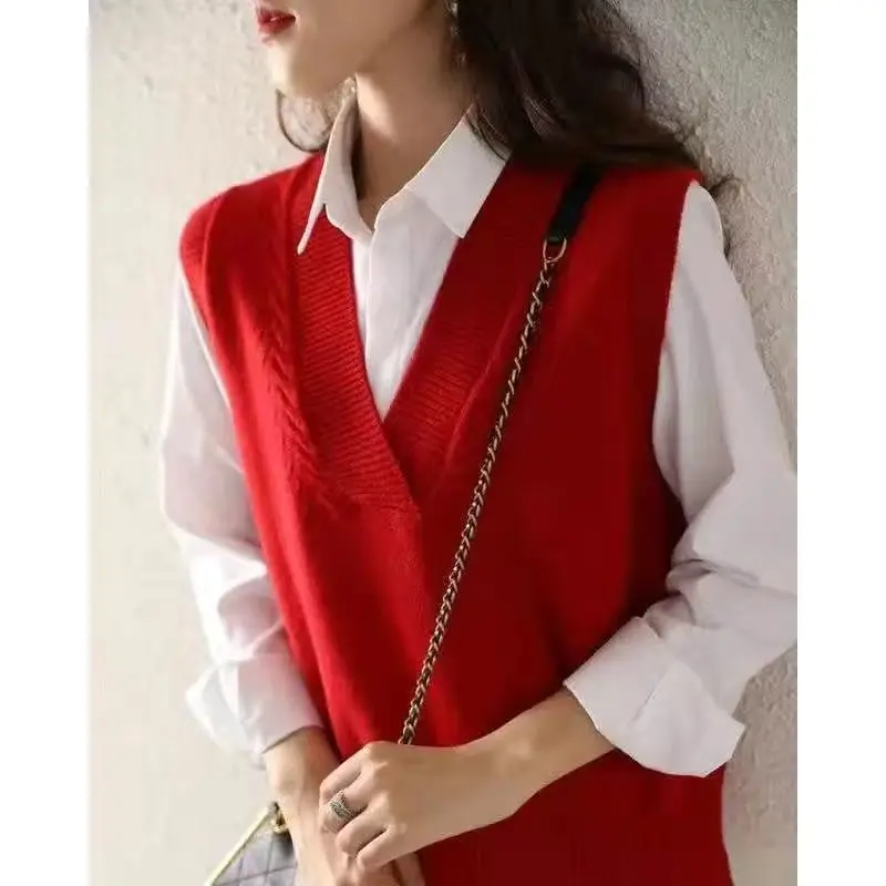 Knitted Sweater Vests Women Casual Loose Korean Elegant Sleeveless Tops Solid Knitwear Pullover Autumn Winter Wild Waistcoats