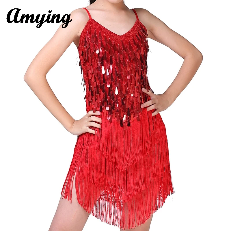 Robe à pampilles de danse latine pour enfants, costume de festival de performance de compétition brillante pour filles, vêtements de jazz, tango, rumba