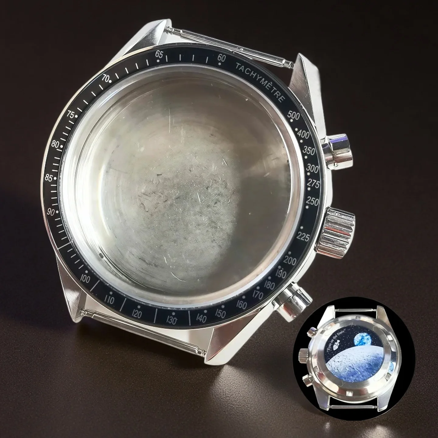 40 مللي متر VK63 حافظة ساعة فضية مع زجاج مطلي أزرق أسود فضي إدراج لأجزاء ساعة حركة كوارتز كرونوغراف VK63