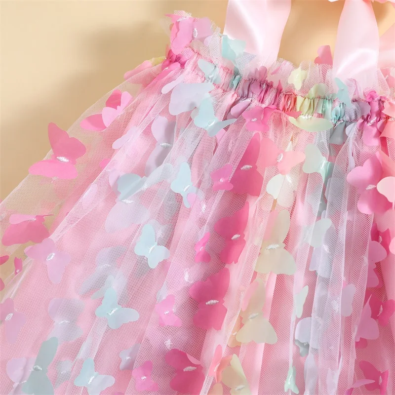 

Toddler Girls Sleeveless Floral Print Ruffle Dress Bowknot Princess Party Dress with Tulle Skirt for Summer Beach