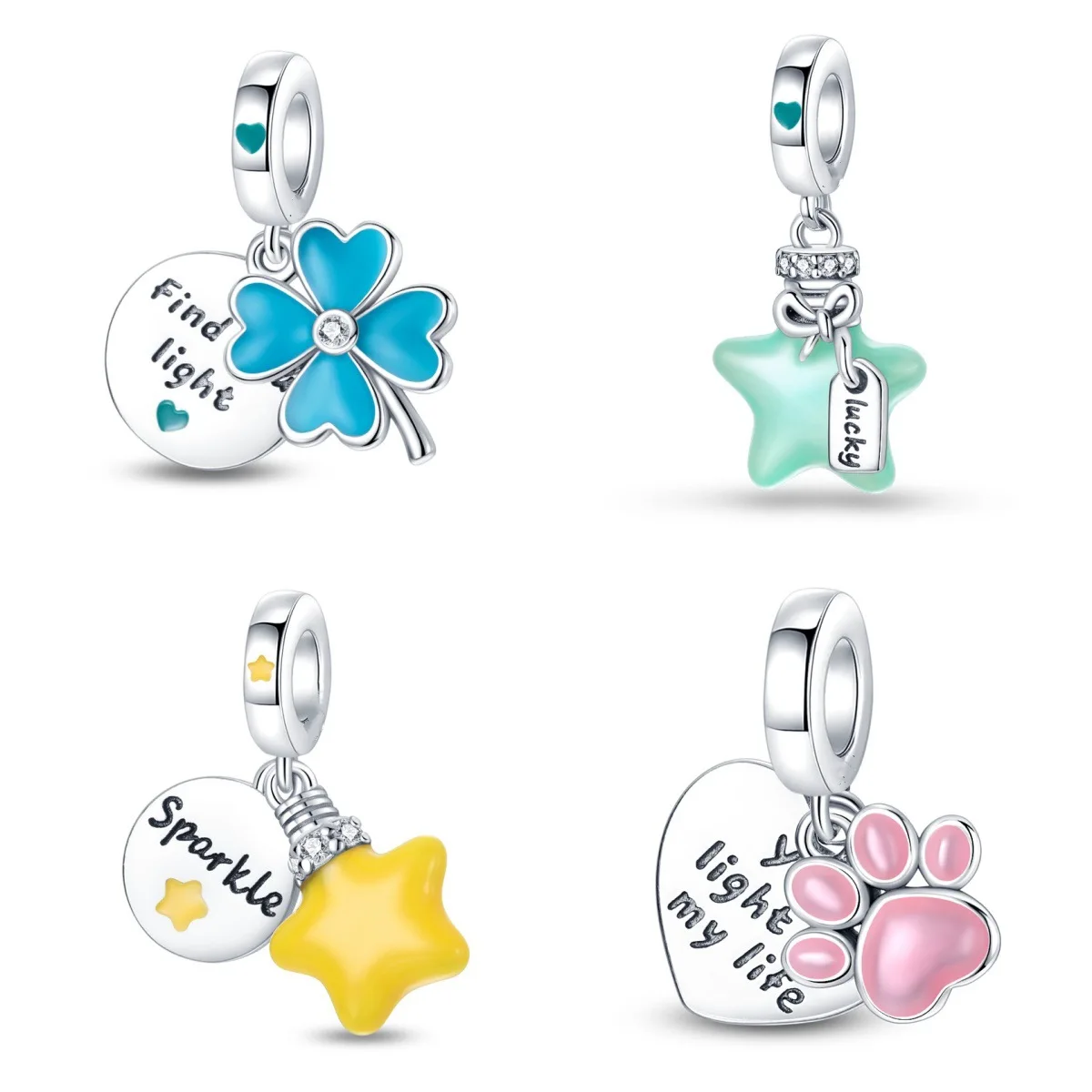 

New 925 Silver Vacation Trend Charms Colorful Luminous Clover Star Pendant Women Diy Jewelry Fit Original Pandora Bracelet