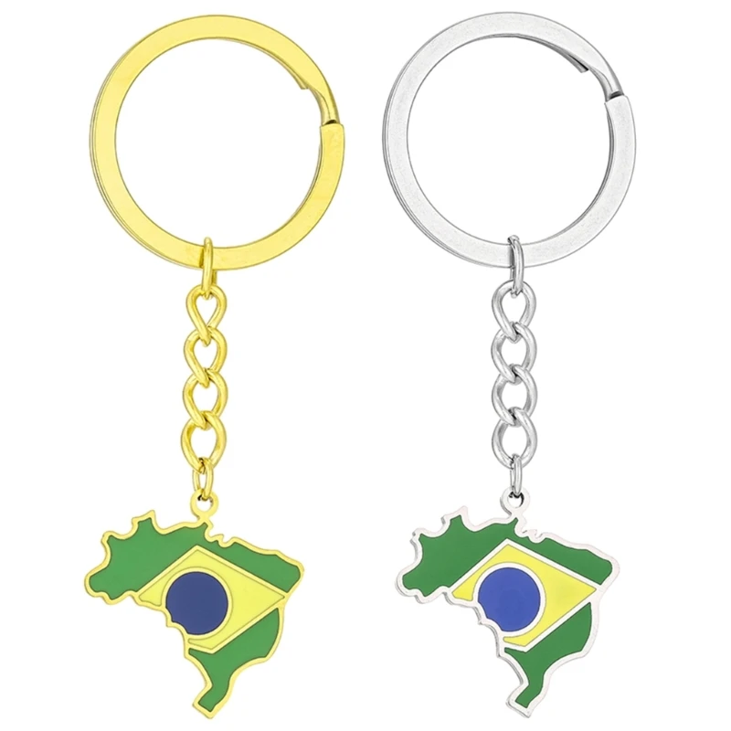 Chic Key Holder with Brazil Map Brazil Flag Keyrings Pendant Keychain Decorative Key Holder Suitable for Fine Living