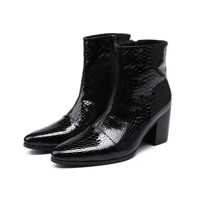 

Fashion Luxury Men High Heels Boots Genuine Leather Ankle Boots Men Italian Business Dress Shoes Pointed Toe Cowboy Boots