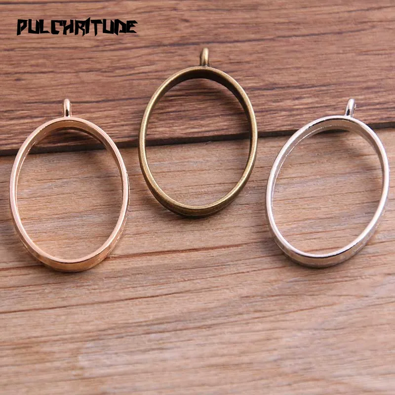 10Pcs 24*39mm 7 Color Alloy Jewelry Accessories Ellipse Charm Hollow Glue Blank Pendant Tray Bezel