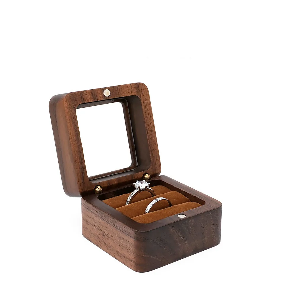 

Wooden Ring Organizer Case Microfiber Lining Square Earring Display Box Handmade Romantic Ring Storage Box Valentine's Day