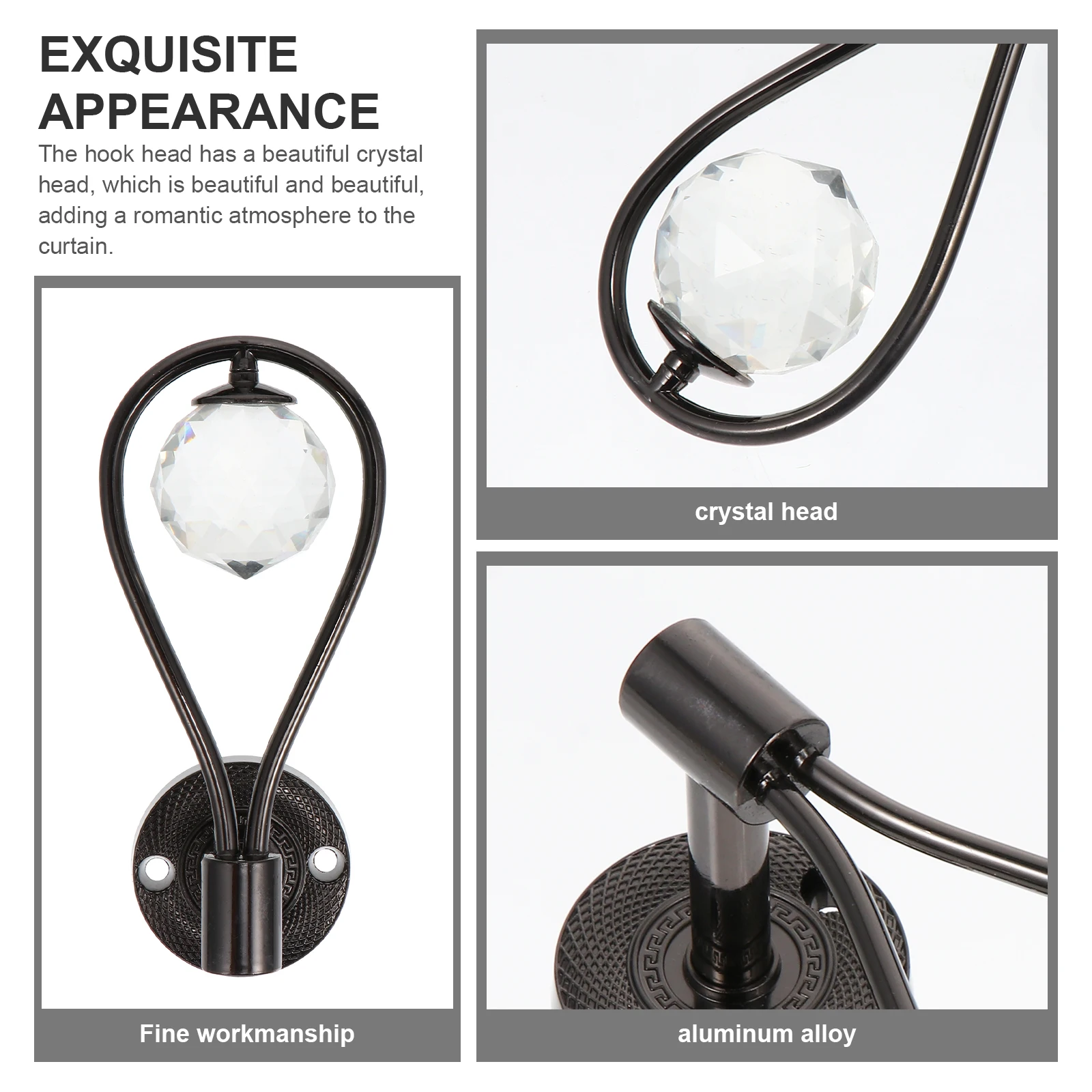 

1Pair Zinc Alloy Curtain Tieback Wall Hooks Elegant Crystal Holders for Home Bedroom Hotel Curtain Tieback Hooks