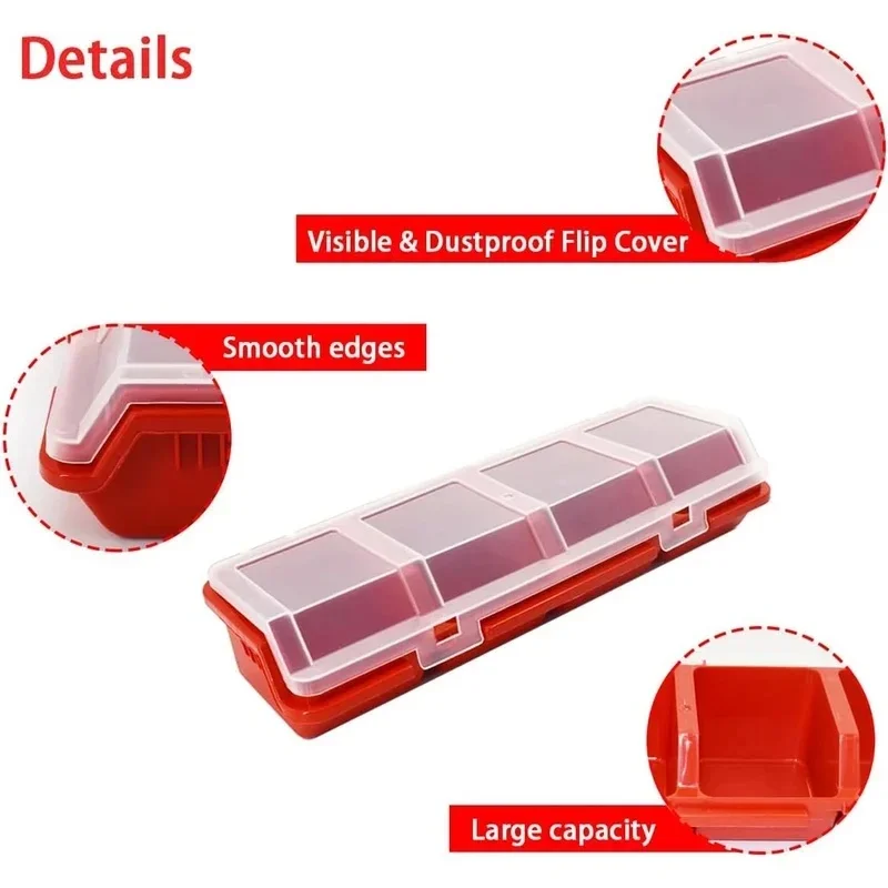 Portable 4 Compartment Clear Screw Storage Box with Lid Tool Parts Organizer Bin for Small Screws Hardware Display Case