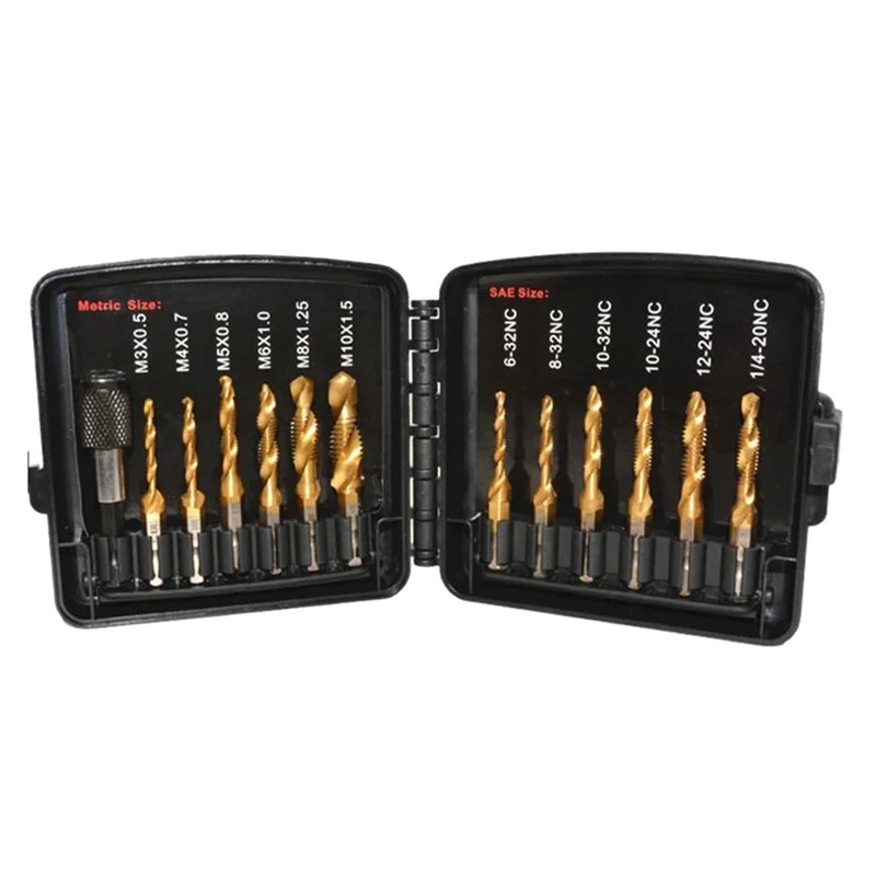 

A53Q-13 шт. метрический титановый и SAE титановая шестиугольная ручка, композитный метчик, центральный пробойник, набор сверл