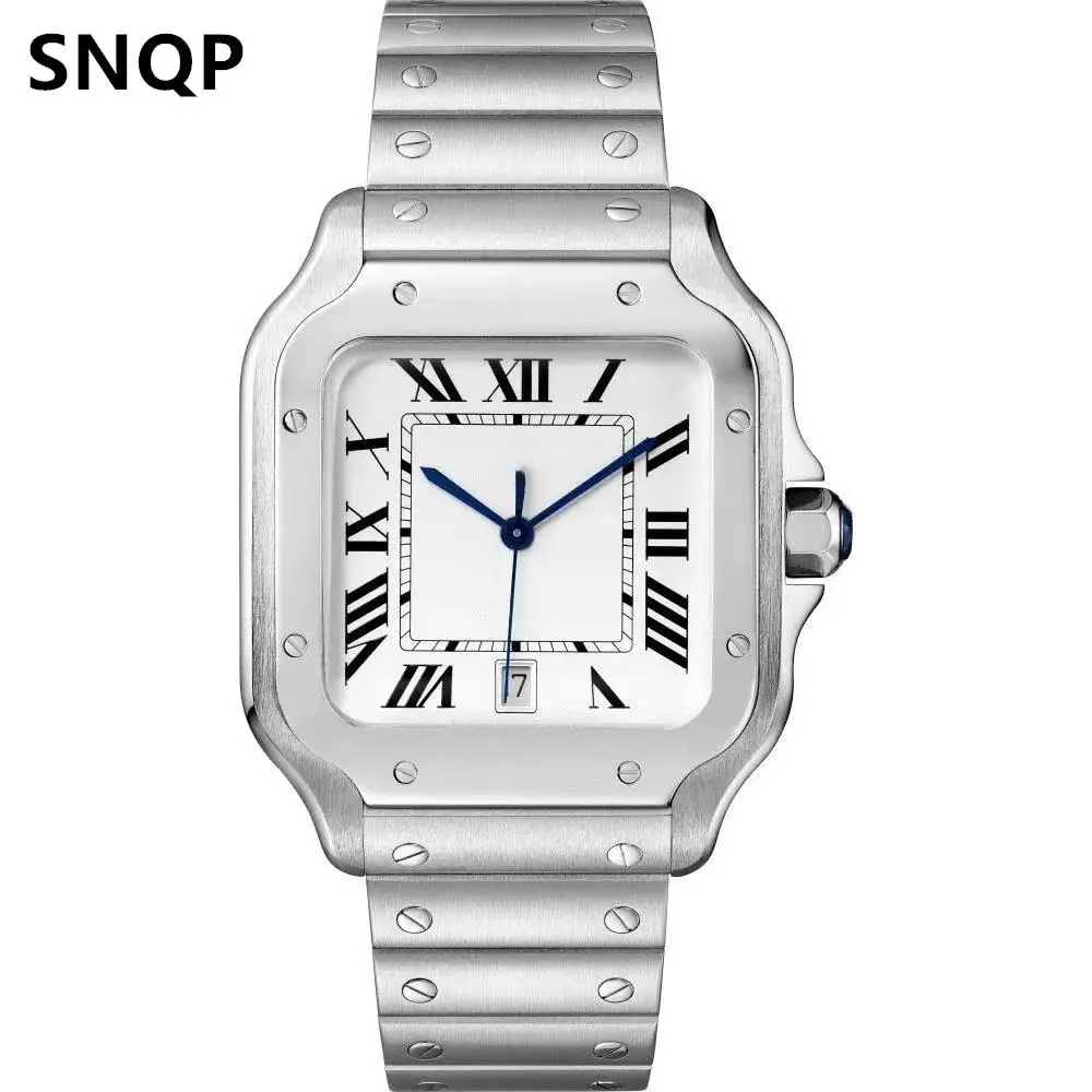 Nouvelle montre mécanique automatique de luxe pour hommes et femmes, en cuir et acier inoxydable, montre bleue, noire, blanche, avec lunette dorée romaine