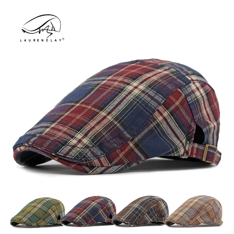 

Korean Style Fashion Beret Women's British Retro Plaid Advance Hats Spring And Summer Thin Breathable Peaked Cap Men's Fashion